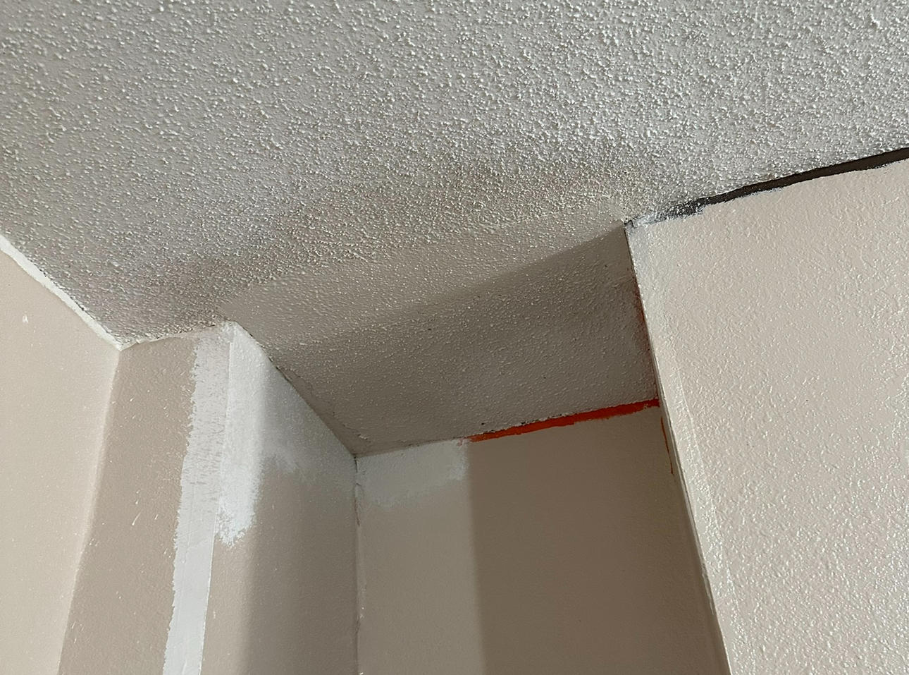 Popcorn ceiling corner repair and texture match