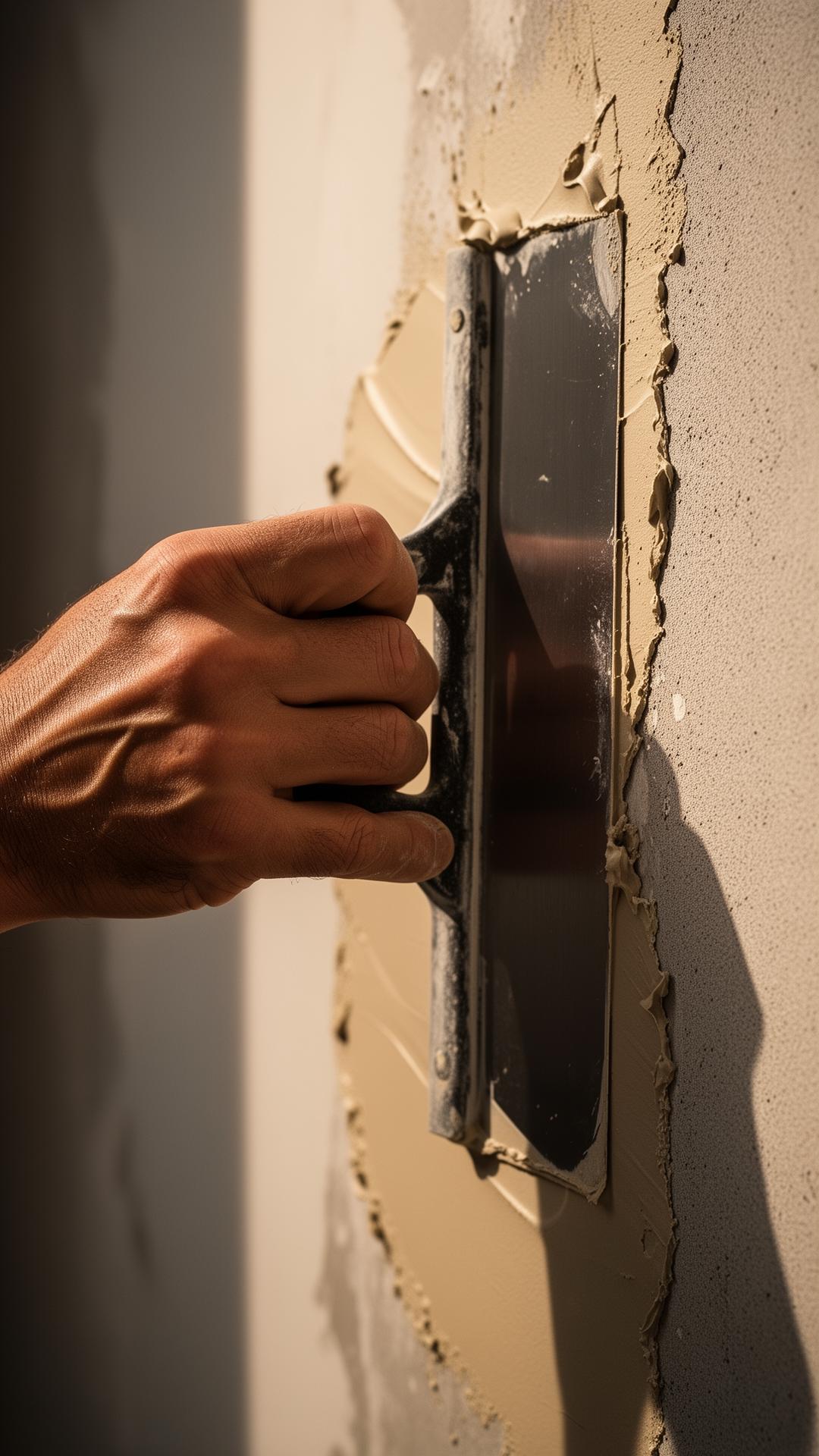Master craftsman smoothing fresh drywall mud